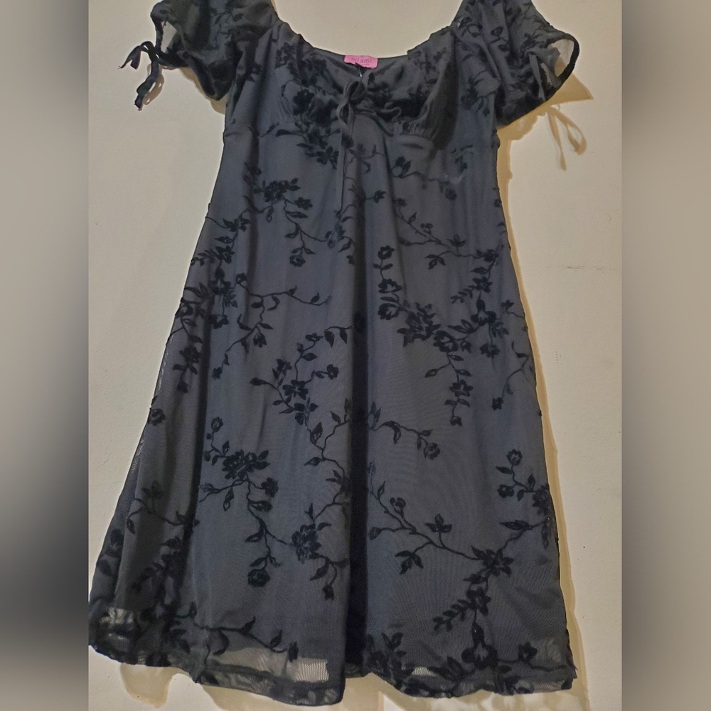 Y2K 90s Black Floral Velvet Burnout Sheer Dress NWT M Romantic Whimsigoth - Picture 3 of 7